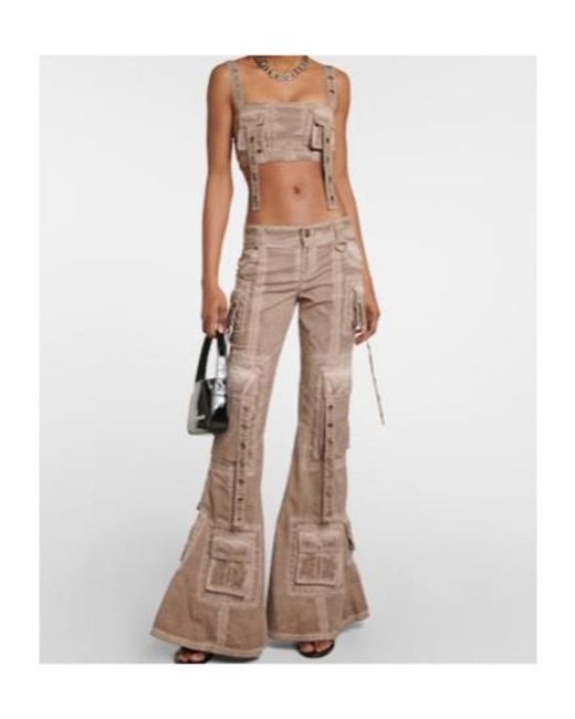 Blumarine Natural Embellished Low-Rise Flared Jeans