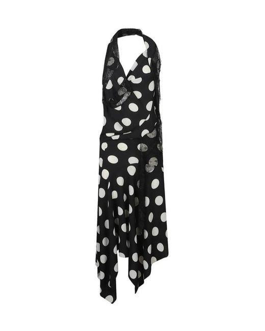 Junya Watanabe Black Polka Dot Printed Halterneck Dress