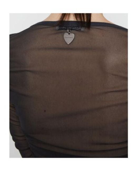 Acne Black V-Neck Semi-Sheer Ruched Blouse