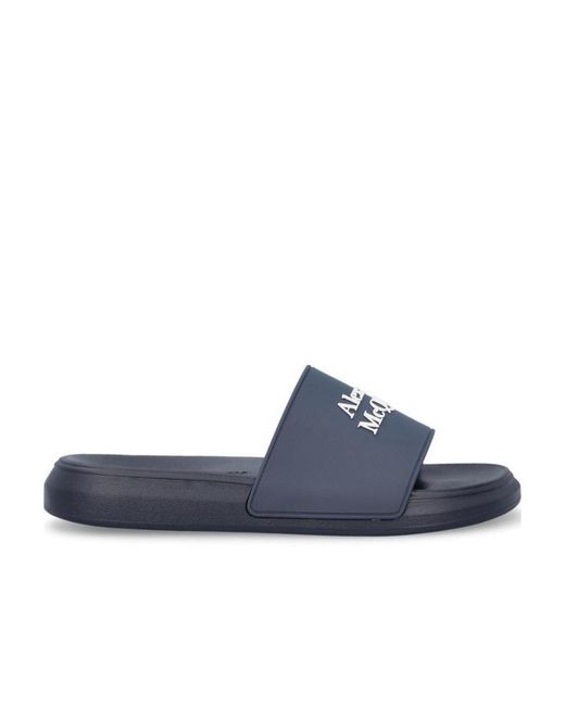 McQueen Blue Logo Printed Slides for men