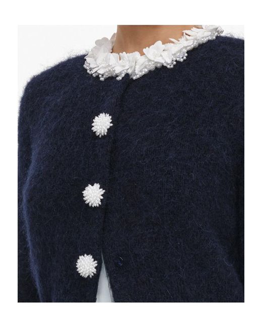 Self-Portrait Blue 'Flower' Alpaca Blend Cardigan