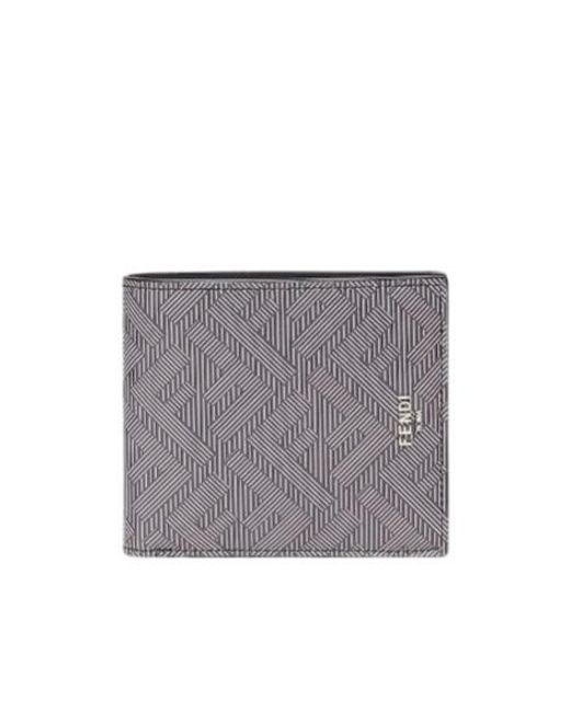Fendi Gray Shadow Ff Lettering Bi-Fold Wallet for men