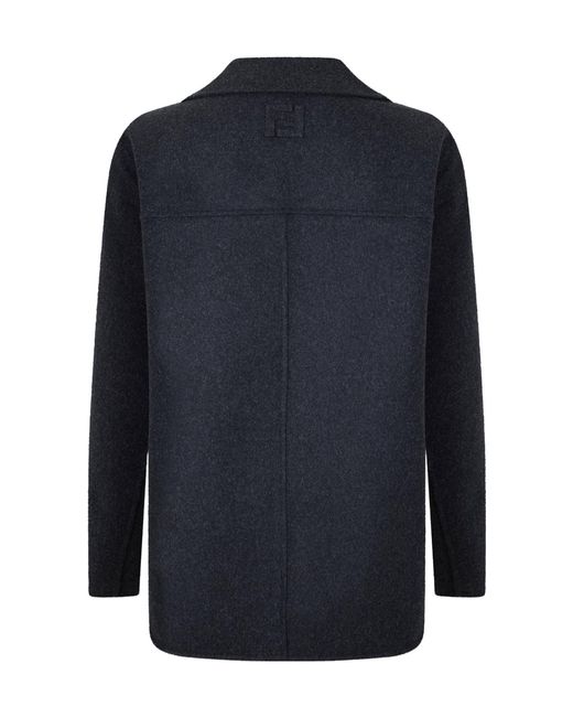 Fendi Blue Double-Breasted Wool Blend Peacoat for men