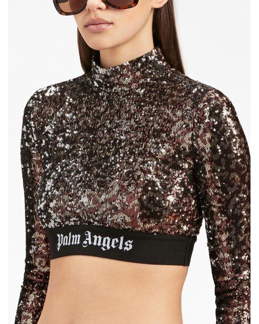Palm Angels Black Sequin Embellished Cropped Top