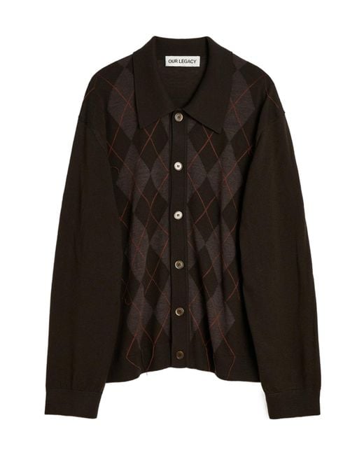 Our Legacy Black Tonal Argyle Pattern Evening Knitted Polo for men