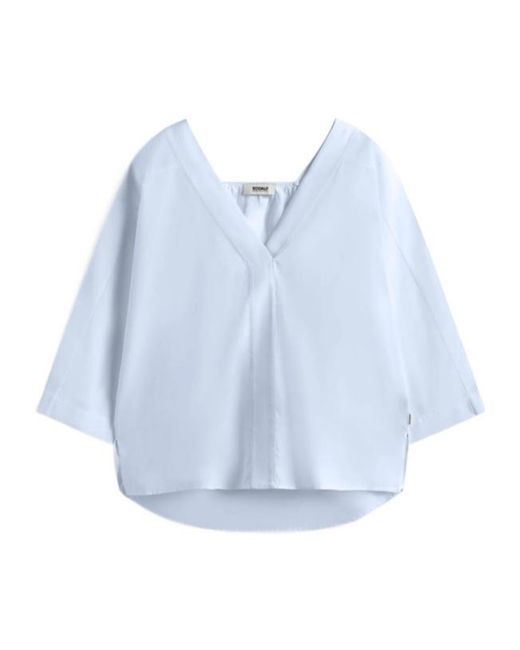 Ecoalf Blue V-Neck Gathered-Back Shirt
