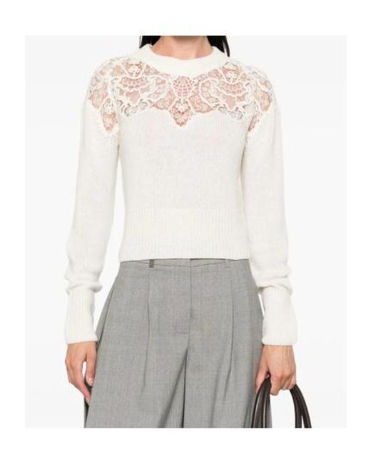 Ermanno Scervino White Lace-Insert Sweater