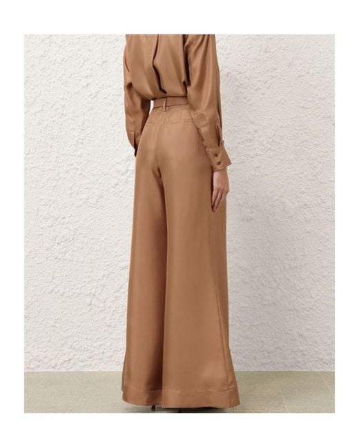 Zimmermann Brown Pleated Belted Trousers