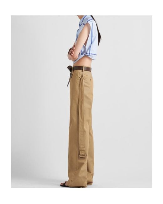 Prada Natural Belted Twill Trousers