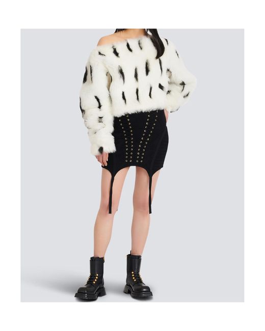 Balmain White Shearling Boat-Neck Top