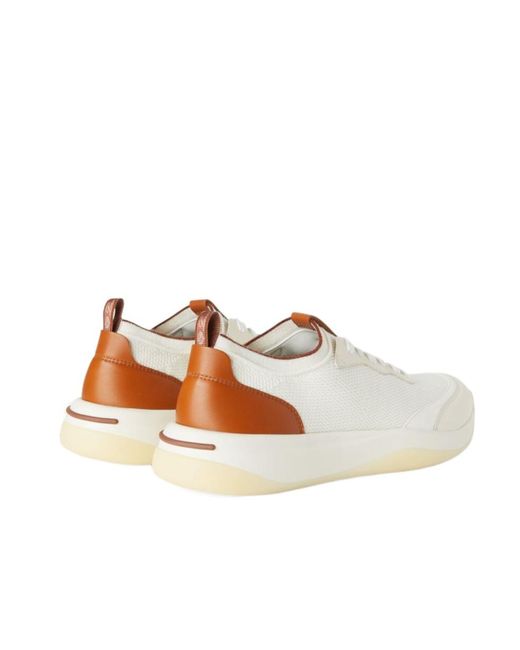Loro Piana White Round-Toe Lace-Up Sneakers for men
