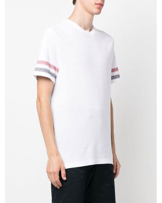 Thom Browne White Striped Crewneck T-Shirt for men