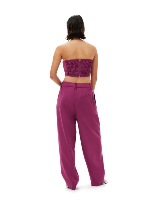Ganni Purple Low-Rise Pleated Straight-Leg Trousers