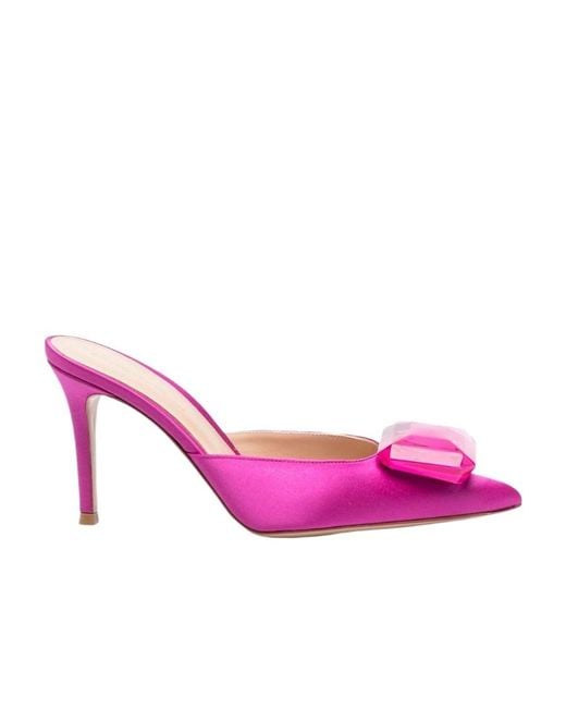 Gianvito Rossi Pink 90Mm Crystal-Detail Satin Pumps