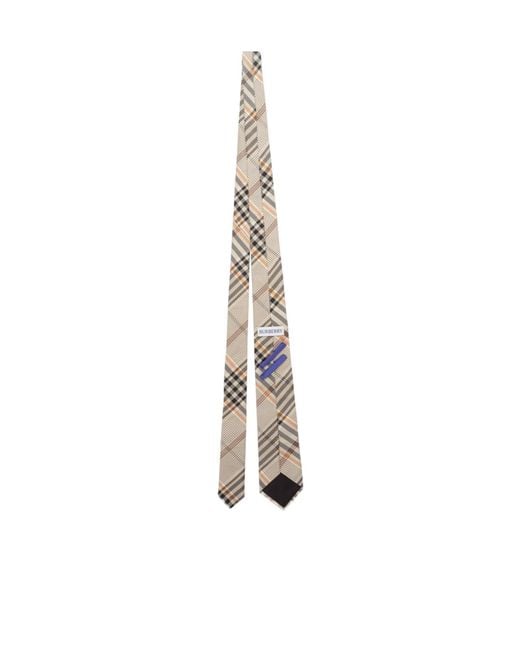 Burberry White Check Silk Tie for men