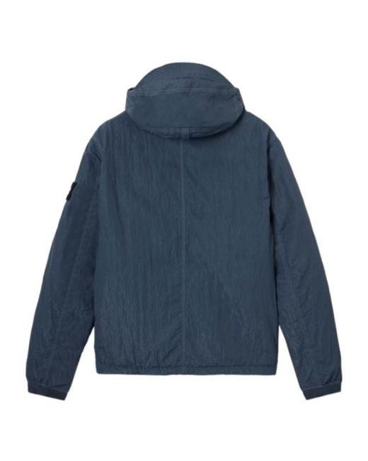 Stone Island Blue Padded Hooded Jacket With Anti-Drop Finish for men