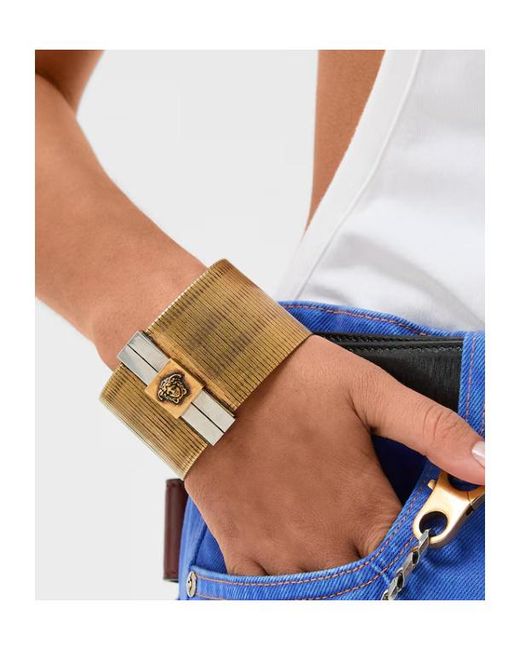 Versace Brown Textured Medusa Cuff Bracelet