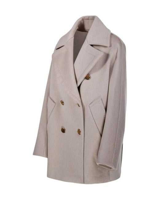 Max Mara Gray Atelier Double-Breasted Long-Sleeved Coat