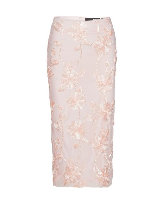 ROTATE BIRGER CHRISTENSEN Pink Flower Mesh Pencil Skirt