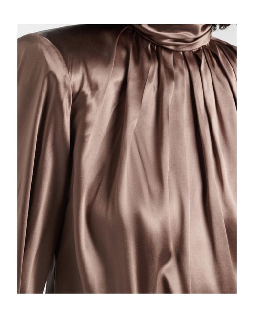 Mugler Brown Draped Silk-Blend Satin Top