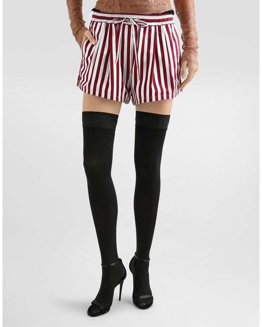 Dolce & Gabbana Red Cotton-Silk Stripe High-Cut Shorts