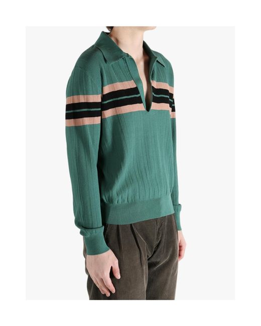 Dries Van Noten Green V-Neck Striped Jumper for men