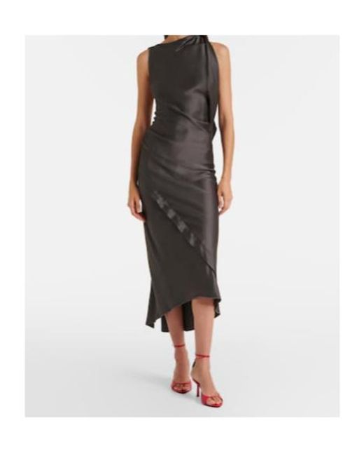 Victoria Beckham Black Kyra Draped Crepe Satin Midi Dress