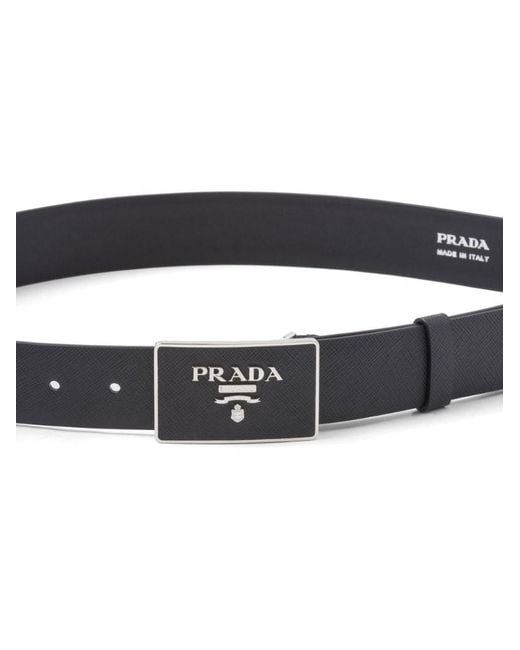 Prada Black Logo Plaque Buckle Belt for men