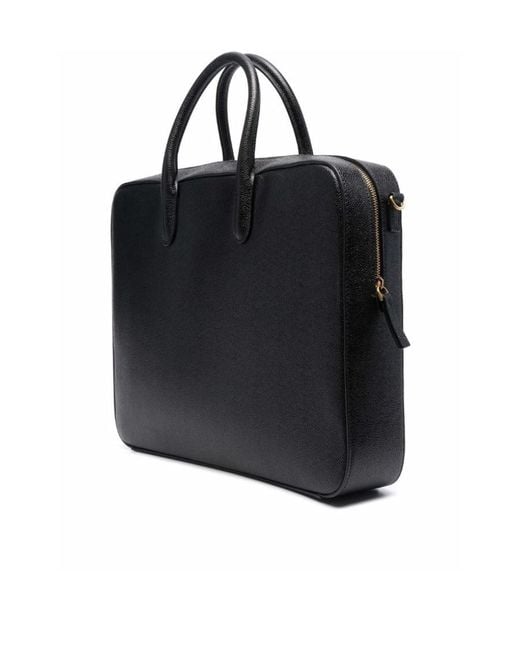 Thom Browne Black Logo-Print Top Handle Laptop Bag for men