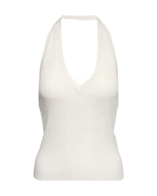 Nili Lotan White Ivey Ribbed Knit Backless Silk Top