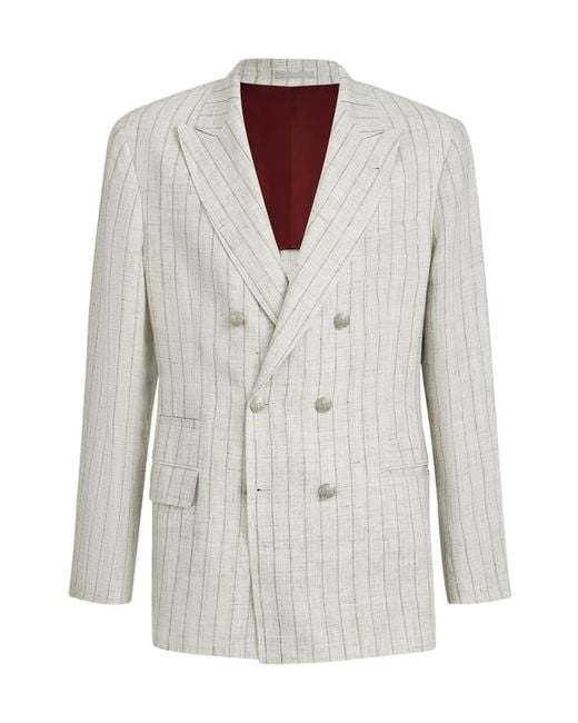 Brunello Cucinelli White Double Breasted Striped Jacket for men