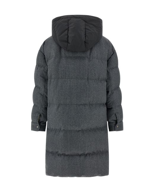 Brunello Cucinelli Gray 'shiny Zipper Pull' Long Down Jacket
