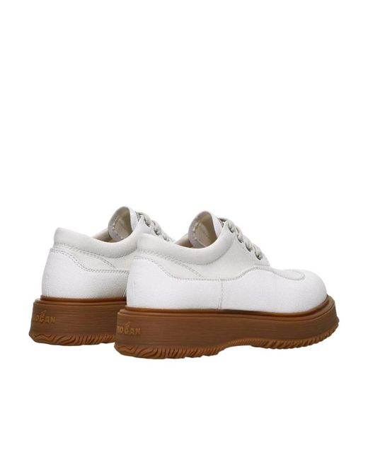 Hogan White Untraditional Logo Embossed Lace-Up Shoes for men