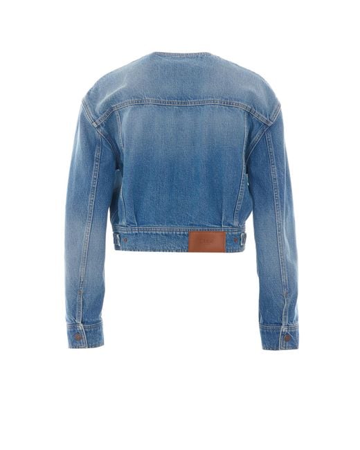 Chloé Blue Chloé Collarless Cropped Denim Jacket
