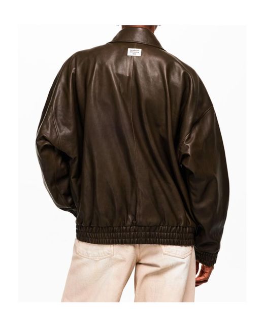 Acne Brown Logo Patch Leather Jacket