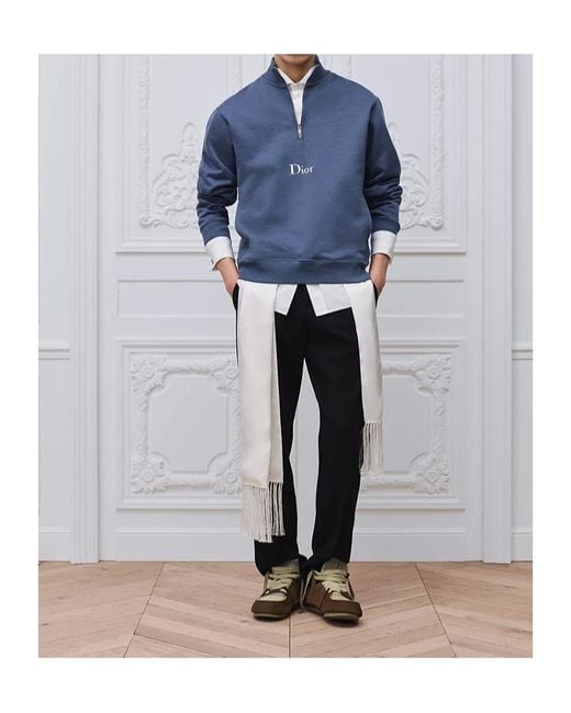 Dior Blue Sweatshirt With Zipped Neckline for men