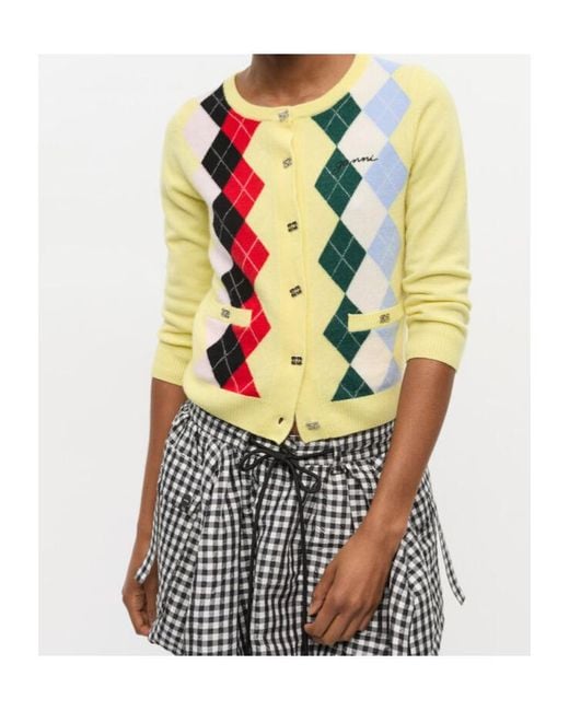 Ganni Yellow Checke Patterned Button-Up Cardigan