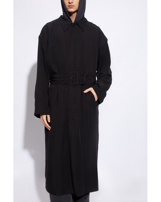Balenciaga Black Belted Mid-Length Trench Coat for men