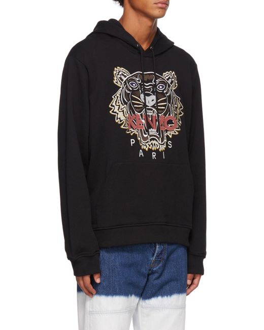 KENZO Black Tiger Embroidered Hoodie for men