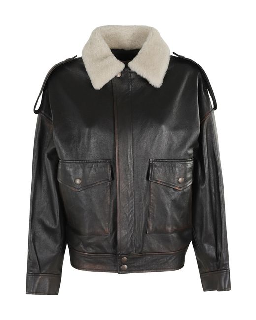 Semicouture Women's Black Zippered Long-Sleeved Leather Jacket