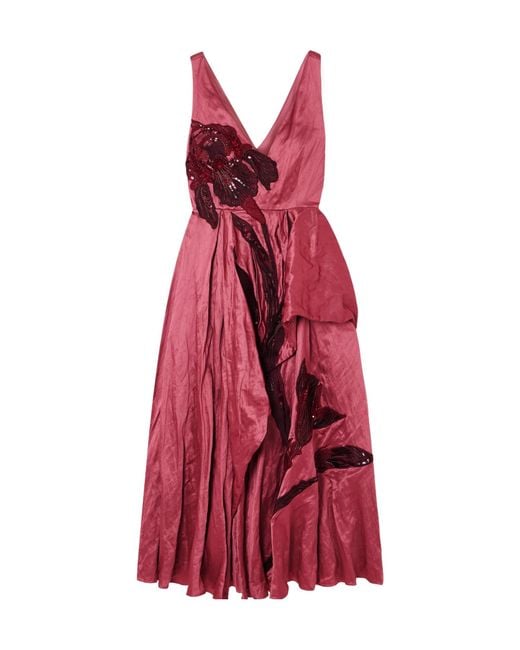 Erdem Red Appliqué Ruffle Dress