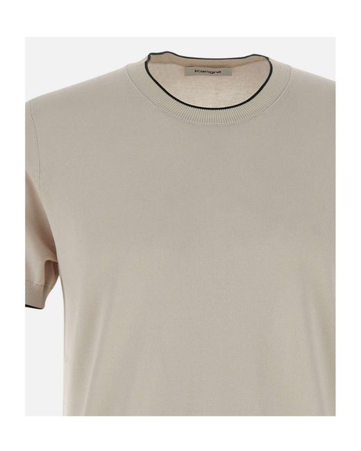 Kangra Cashmere Gray Kangra Contrast Trim Short Sleeve Knitted Top for men