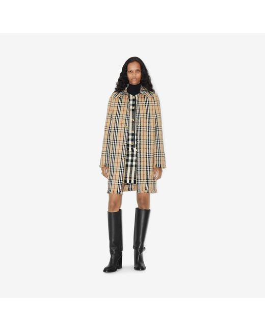 Burberry Natural Checked Fringed-Edge Buttoned Coat