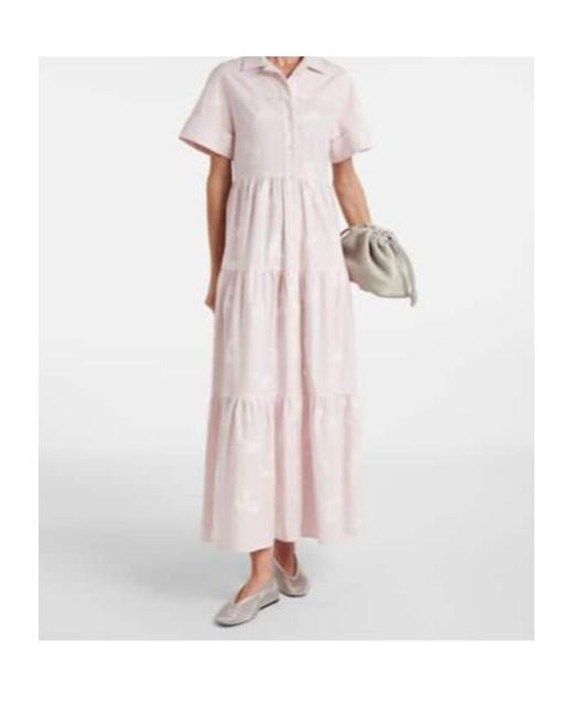 Erdem Pink Embroidered Tiered Cotton Shirt Dress
