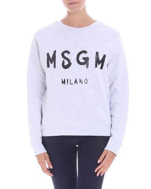 MSGM White Logo Printed Hoodie