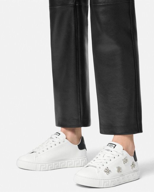 Versace White Crystal Greca Sneakers