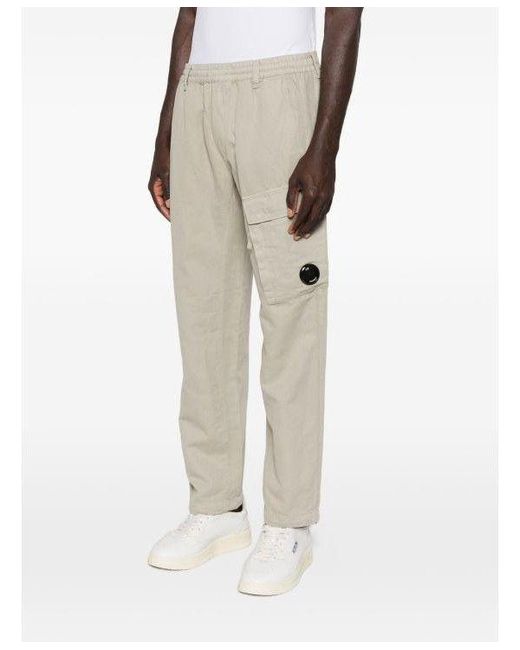 C P Company White Elasticated Lens Cargo Pants for men