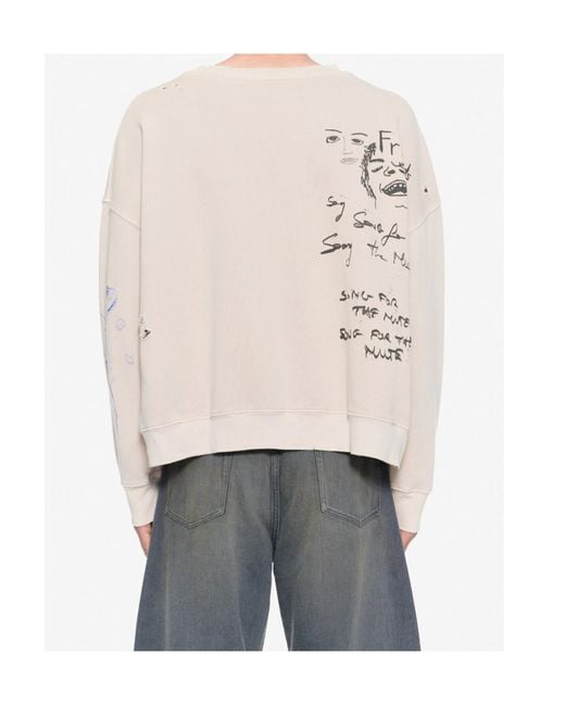 Song For The Mute White Distressed Graphic-Print Sweatshirt for men