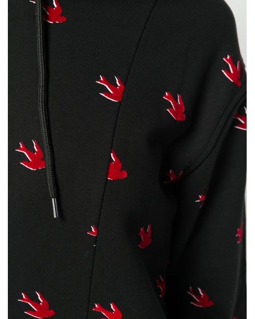 McQ Alexander McQueen Black Swallow Printed Hooded Sweater