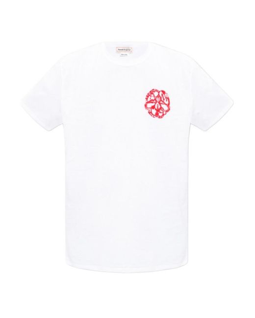 McQueen White Graphic-Print Cotton T-Shirt for men
